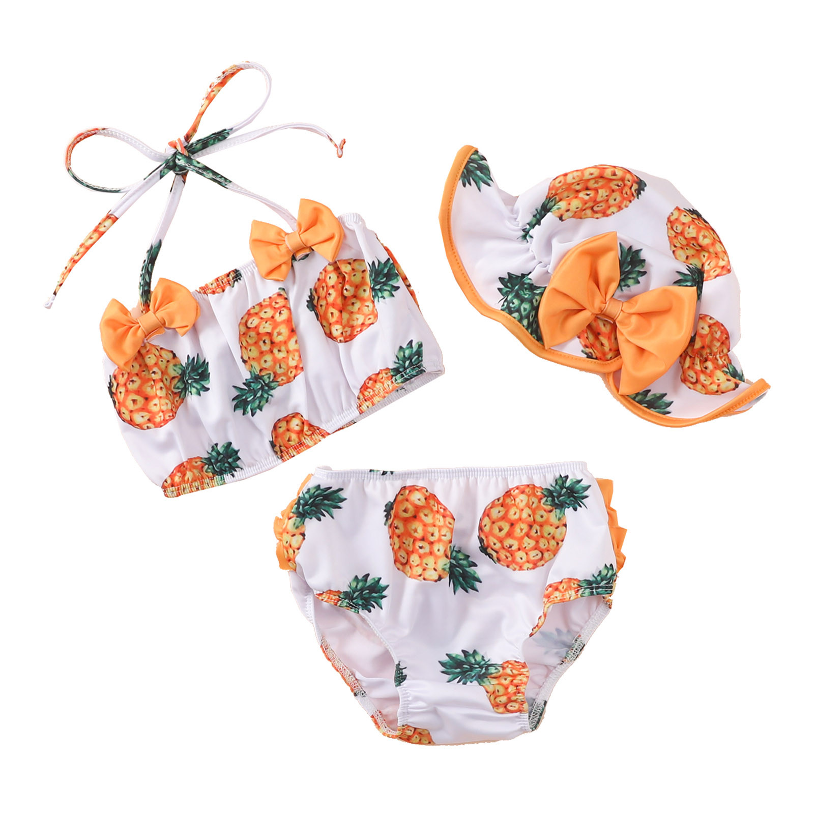 Youmylove Swimwear Vacation Summer Baby Girls 3M-3Y Bowknot Sunflower Watermelon Pineapple Printed Ruffles 2PCS Swimsuit Swimwears Bikini Hat Outfits Swimming Beachwear